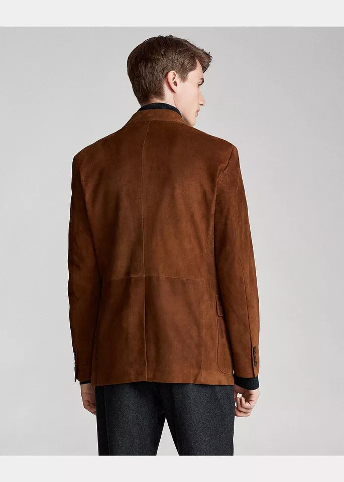 Brown Suede Leather Blazer Men
