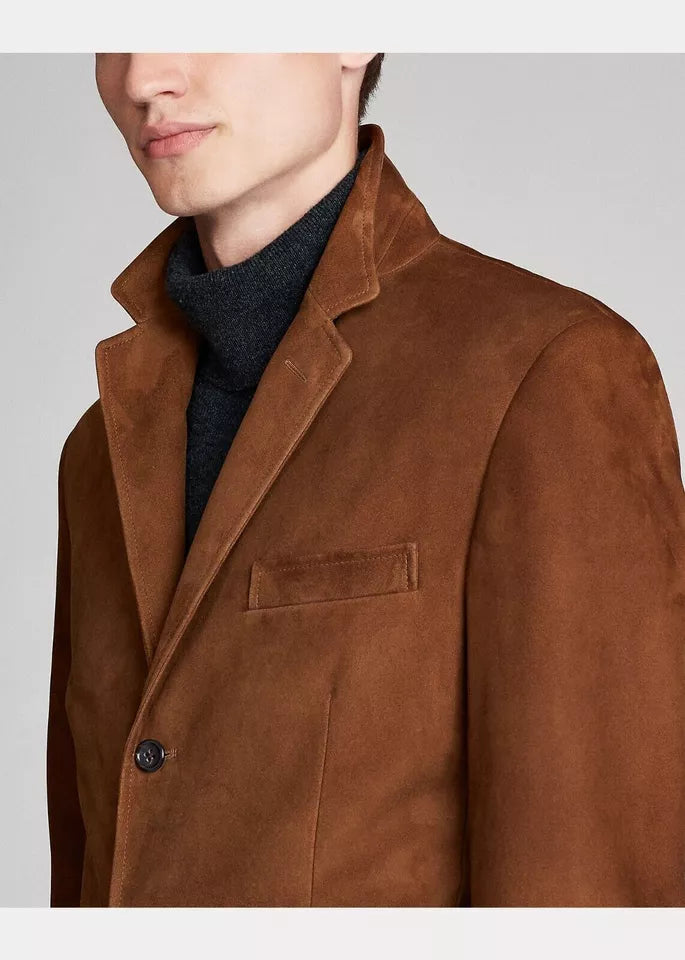 Brown Suede Leather Blazer Men