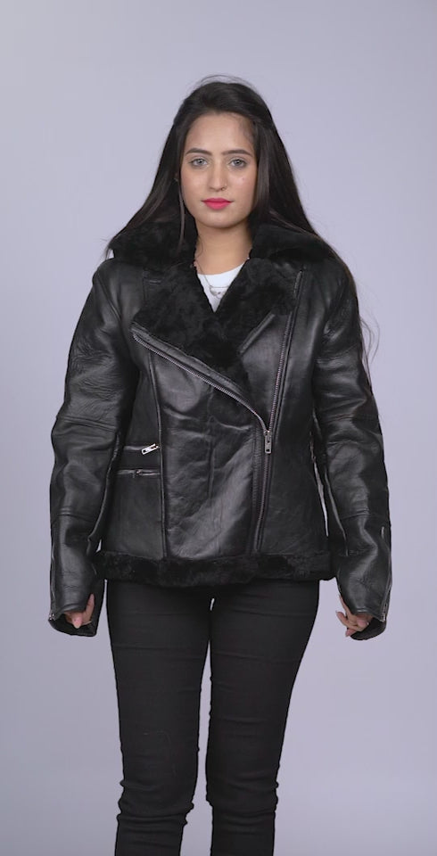 Hailee Black Leather Fur Jacket Video
