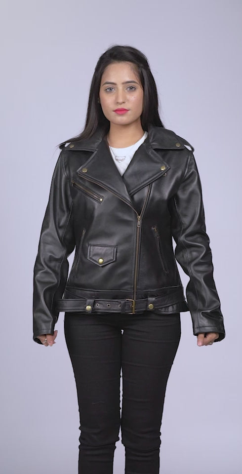 Elianna Black Leather Biker Jacket Video