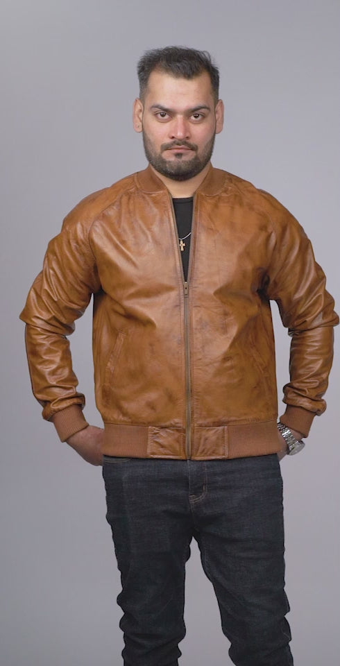 Thomas Brown Leather Bomber Jacket Video