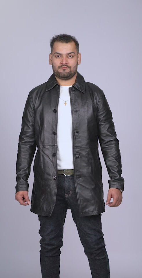 Charles Black Leather Trench Coat Video