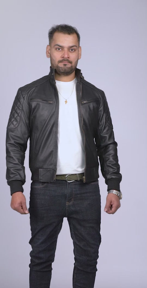 Casual Black Leather Bomber Jacket Video