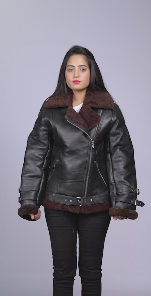 Women's Black Leather Fur Jacket Video