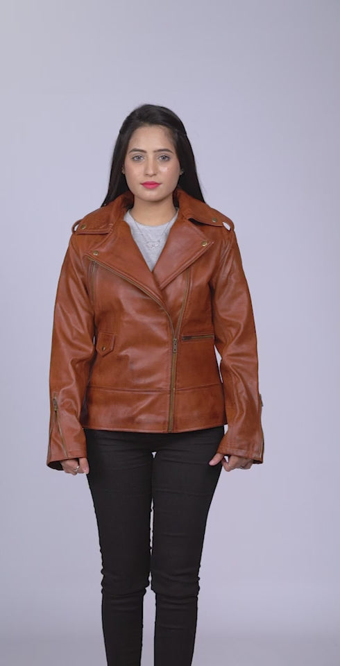 Casual Brown Women's Leather Jacket Video