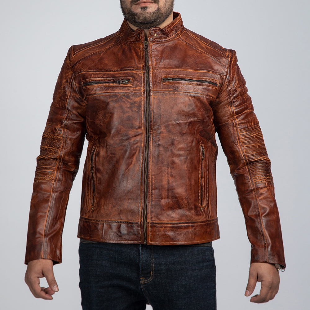 Cowboy Brown Vintage Leather Jacket Close