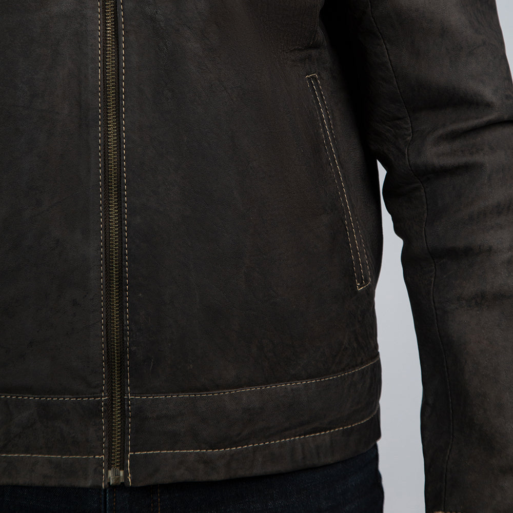 Dark Brown Suede Biker Jacket Close Waist