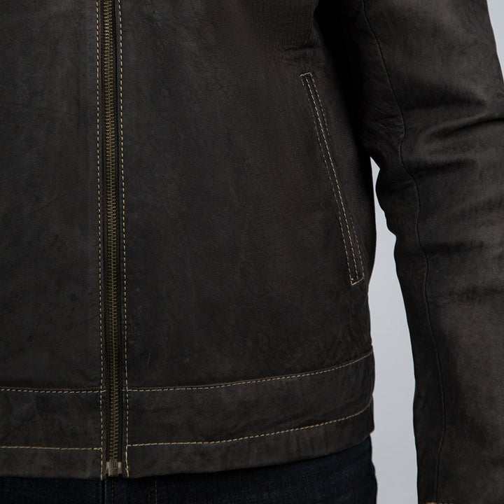 Dark Brown Suede Biker Jacket Close Waist