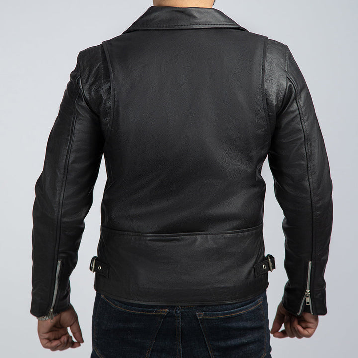David Black Leather Biker Jacket Back