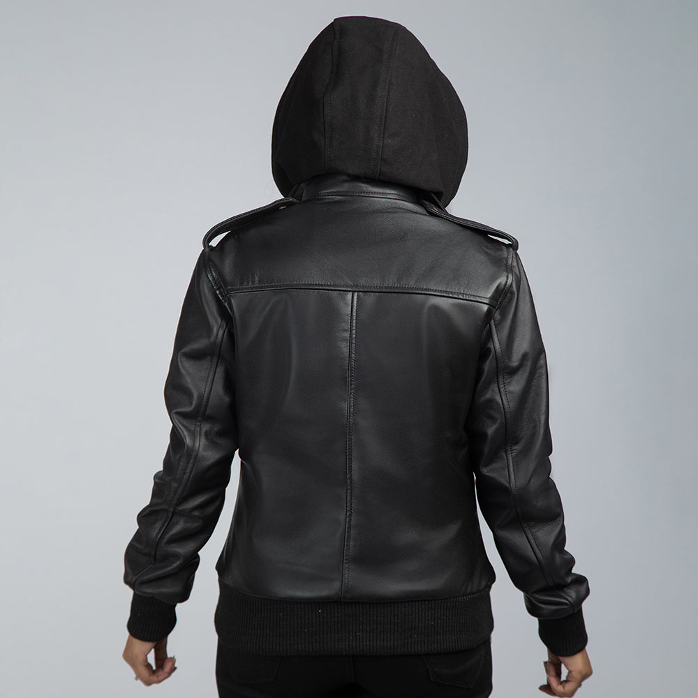 Biker Jacket With Detachable Hood Back