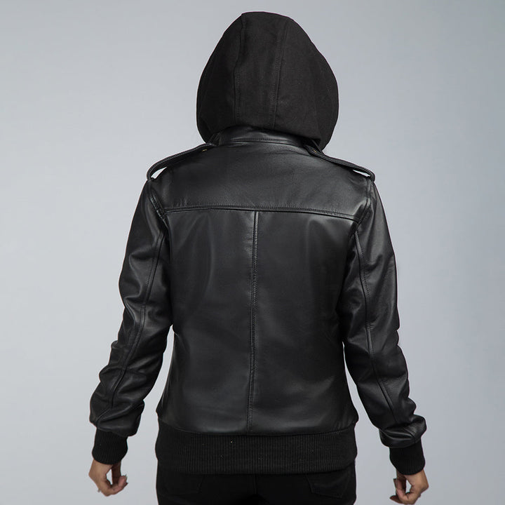 Biker Jacket With Detachable Hood Back