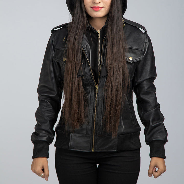Biker Jacket With Detachable Hood Front Close