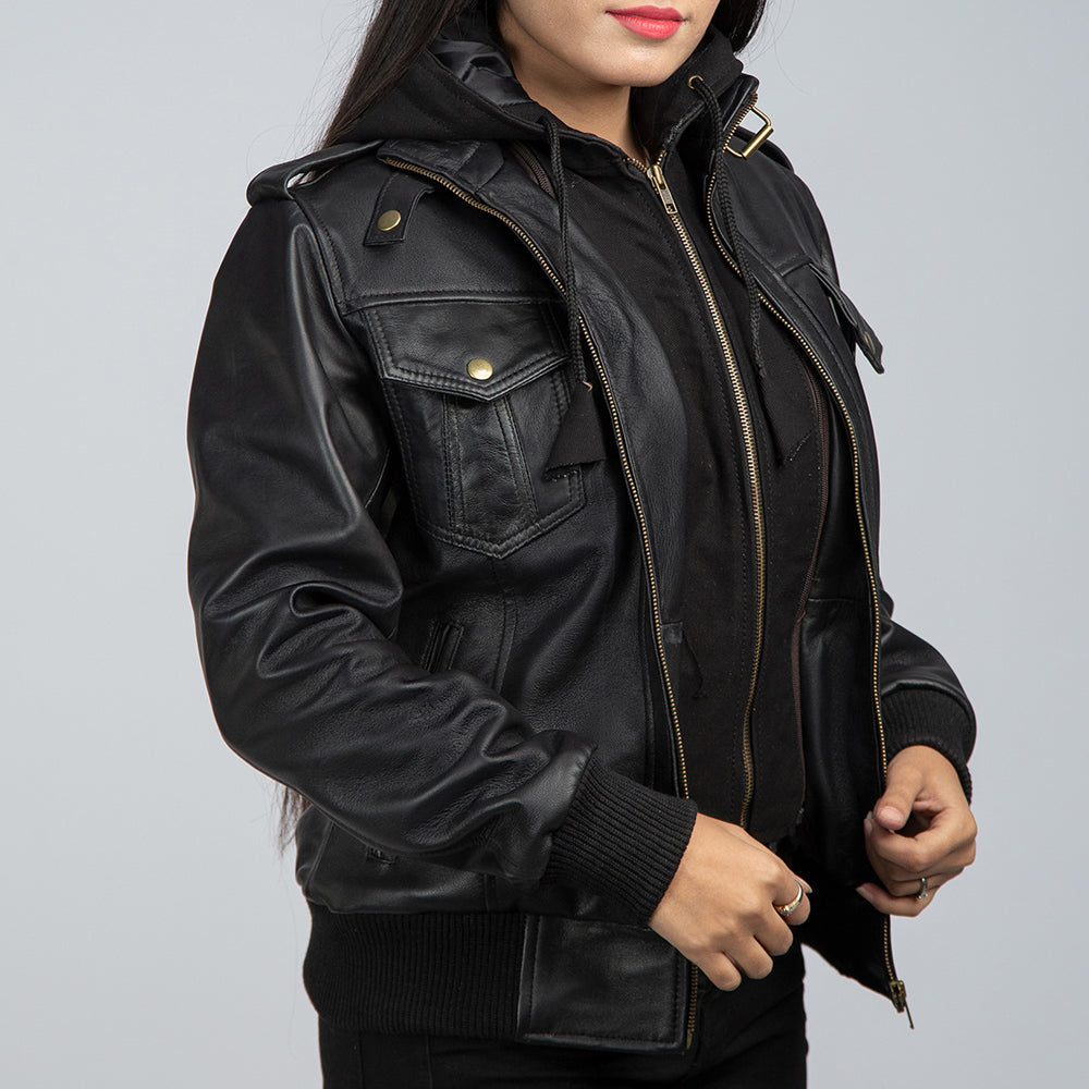 Biker Jacket With Detachable Hood Side Pose