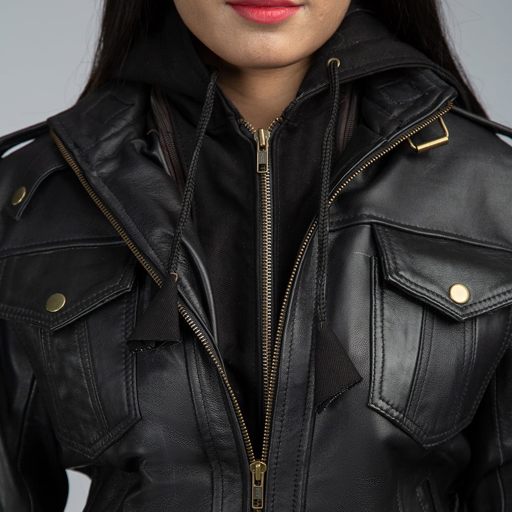 Biker Jacket With Detachable Hood Close