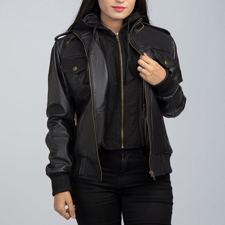 Biker Jacket With Detachable Hood Front