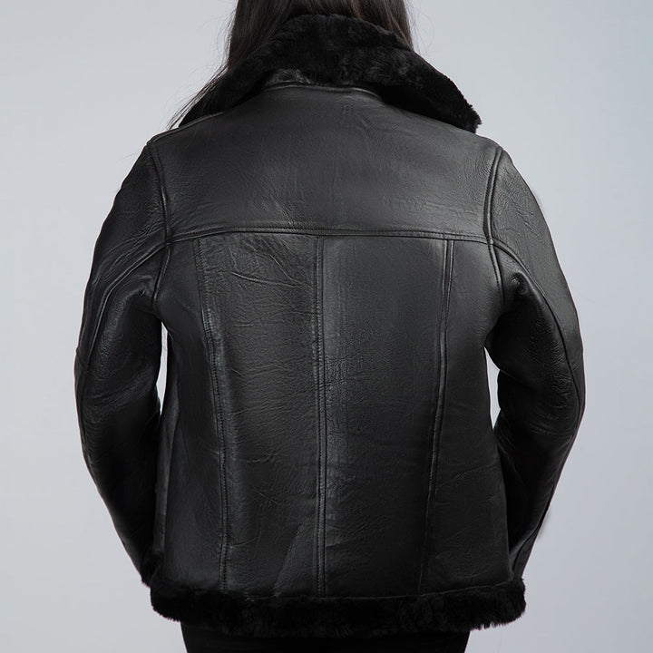 Hailee Black Leather Fur Jacket Back