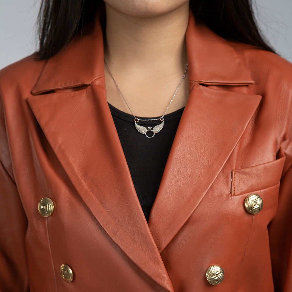 Laila Brown Leather Womens Coat Close