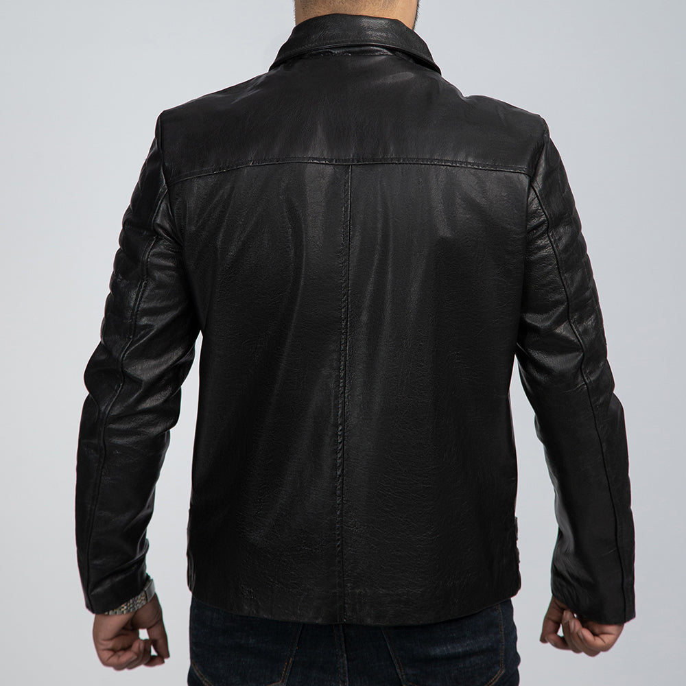 Nightwalker Black Leather Biker Jacket Back