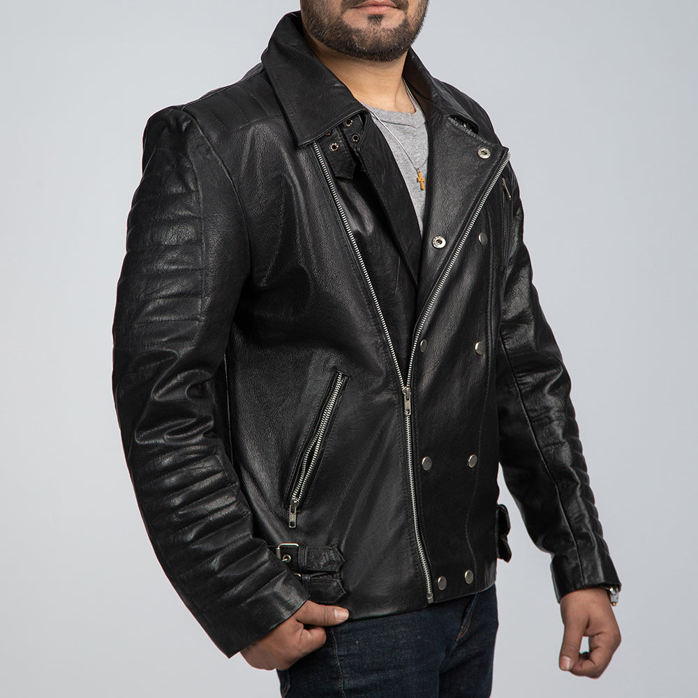 Nightwalker Black Leather Biker Jacket Side