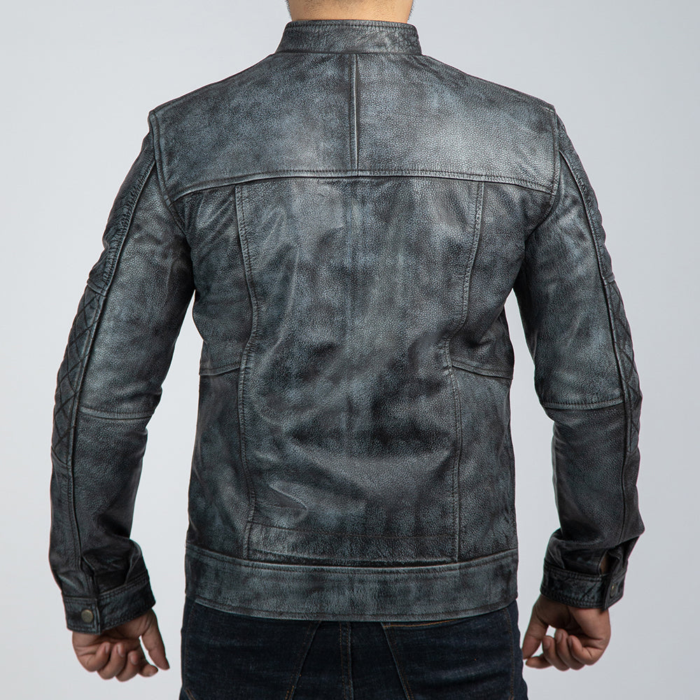 Shooter Distressed Leather Biker Jacket Back