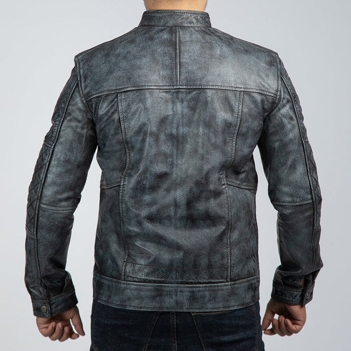 Shooter Distressed Leather Biker Jacket Back