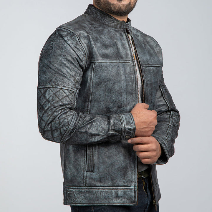 Shooter Distressed Leather Biker Jacket Side