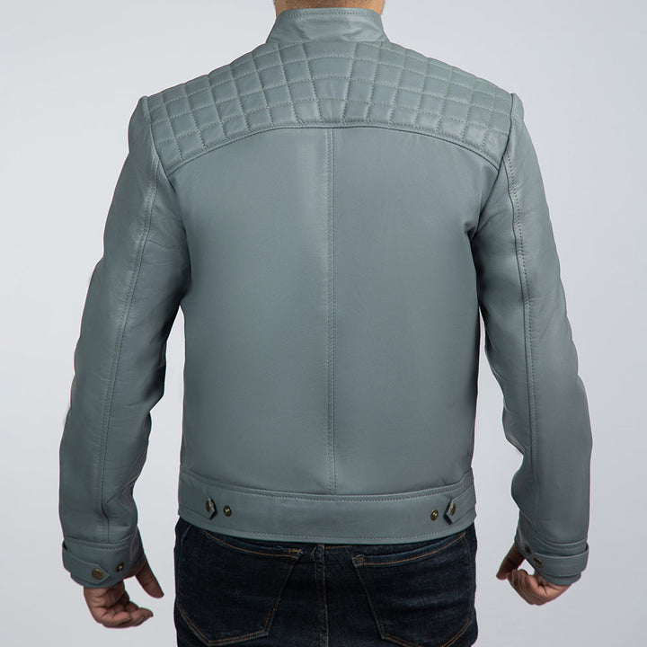 Starboy Grey Leather Biker Jacket Back