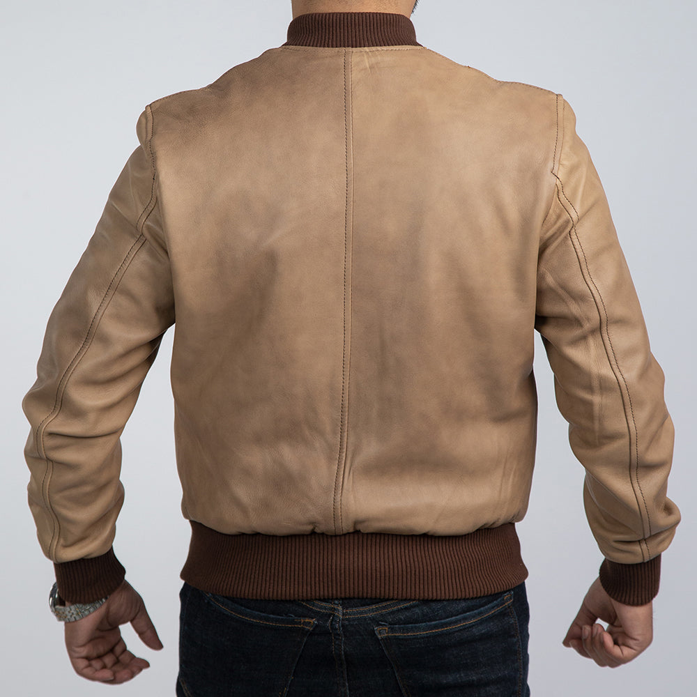 Walkman Brown Leather Bomber Jacket Back
