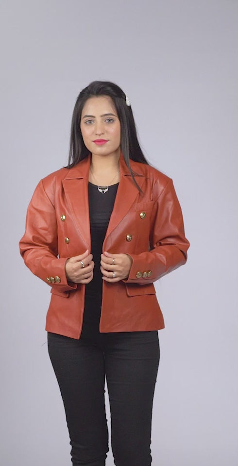 Laila Brown Leather Women's Coat Video