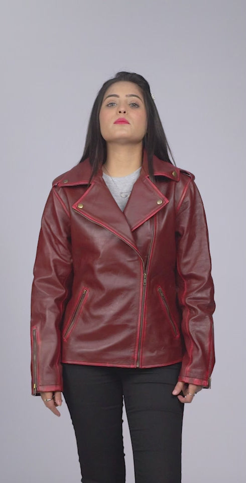 Angel Maroon Leather Biker Jacket Video