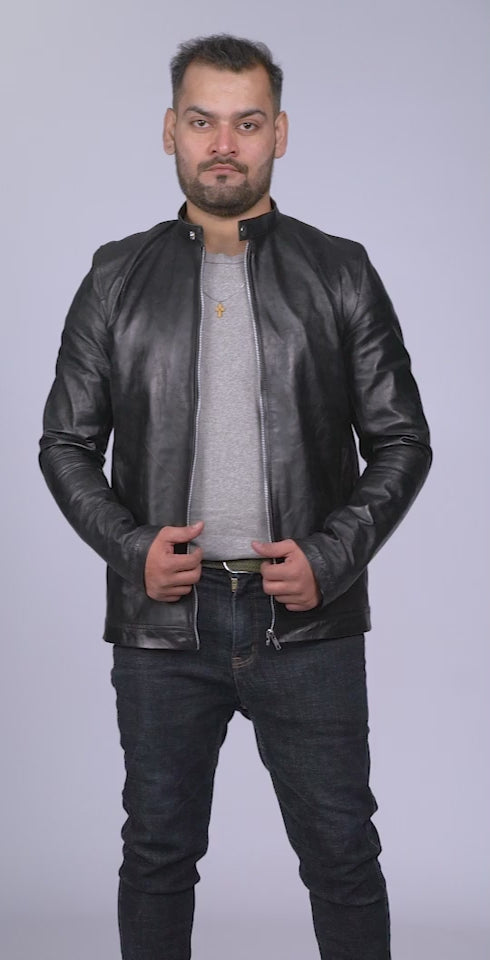 Casual Black Men's Leather Jacket Video