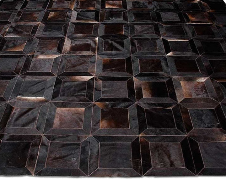 Dark Brown Cubes Handmade Cowhide Patchwork Rug