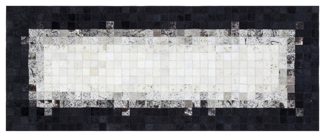 Grey & Black Squares Handmade Cowhide Patchwork Rug