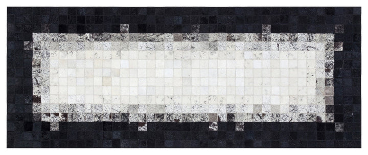 Grey & Black Squares Handmade Cowhide Patchwork Rug