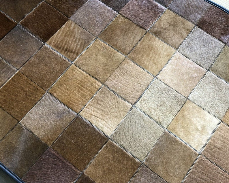 Blocks Design Handmade Cowhide Patchwork Rug