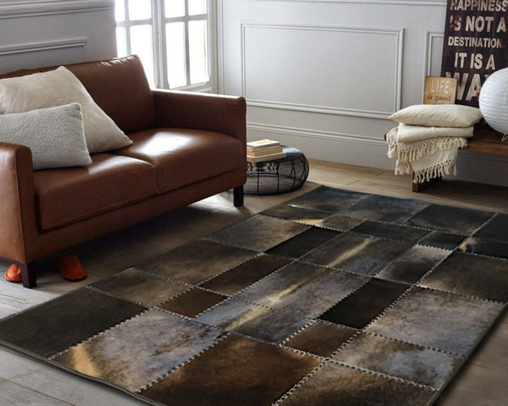 Big & Small Blocks Brown Cowhide Patchwork Rug